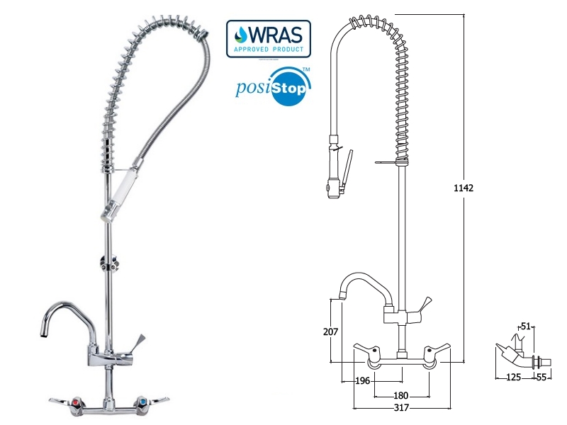 Mechline AquaTechnix 40L Pre-Rinse Wall Mount + 150mm Faucet